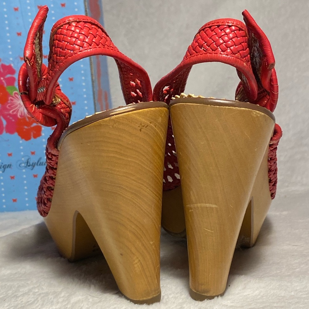 IC Poetic License platform sling back peep toe sandal,dark pink basketweave,US 7 - Picture 8 of 13